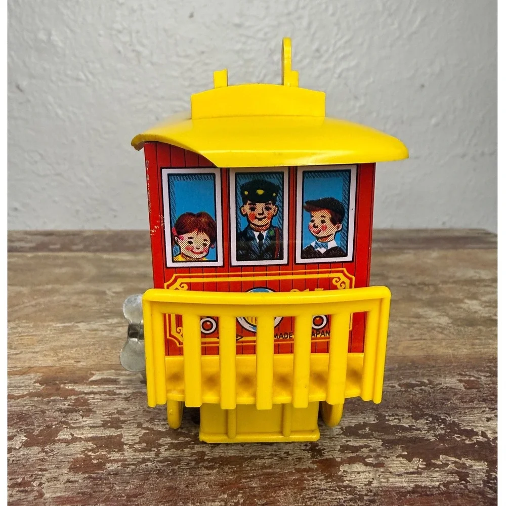 Vintage Tin Litho Wind Up Kiddy Land Tram Car Toy Mid Century Japan Yone